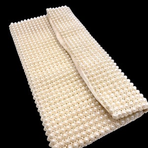 Vintage Hand Beaded Faux Pearl Clutch Small Evening Bag Purse Ivory White 1950s