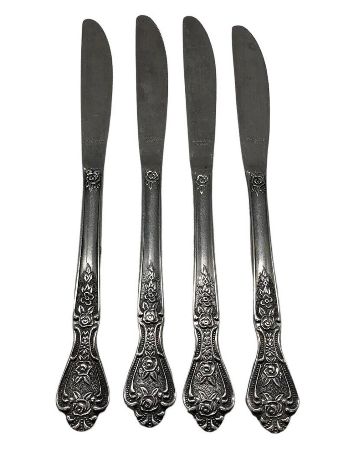 Normandy Flatware Stainless Japan Dinner Knives Knife Set Lot 4 Rose