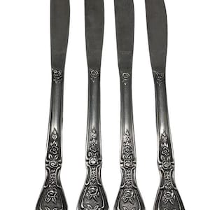 Normandy Flatware Stainless Japan Dinner Knives Knife Set Lot 4 Rose Floral