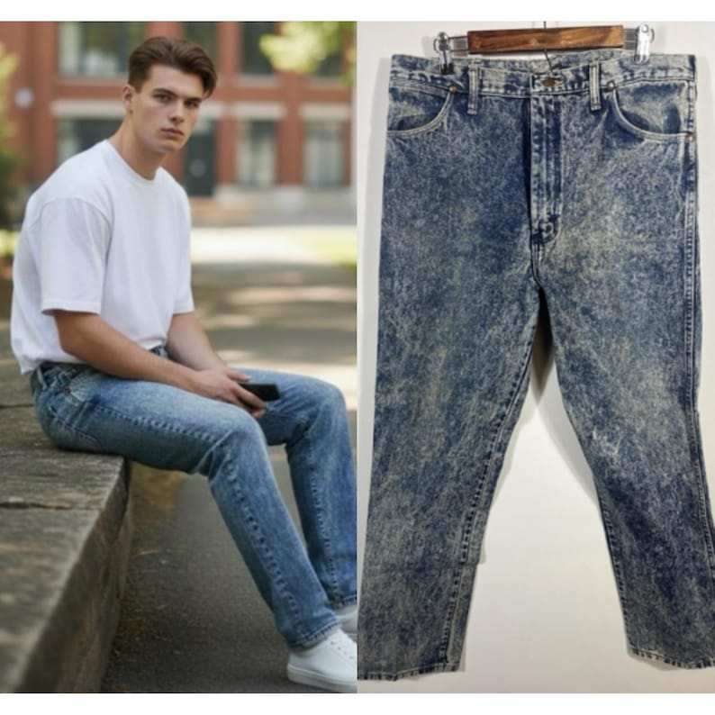 Vintage Wrangler Jeans Acid Wash 38x34 80s 90s Cowboy Straight 13MWZHM Mens USA Bild 1
