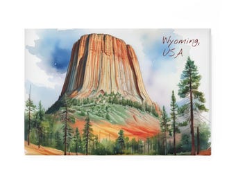 Wyoming Magnet | Devils Tower | Watercolor Based Art | USA Magnets | Fridge Magnets | Kitchen Decor | Rectangular Shape