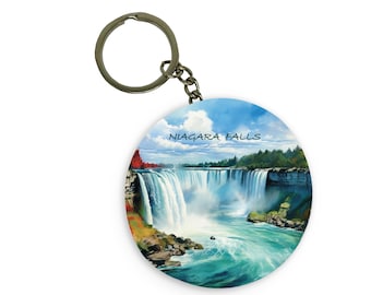 Niagara Falls Keychain | Metal Round Keychain | Watercolor Based Art | Canada Keychains | Travel Keychain | Accessories