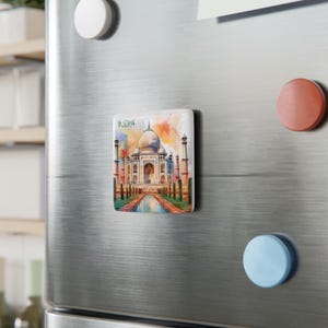 India Taj Mahal Porcelain Magnet | Watercolor Based Art | India Magnets | Fridge Magnets | Kitchen Decor