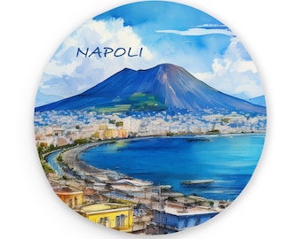 Napoli Metal Round Magnet | Watercolor Based Art | Italy Magnets | Fridge Magnets | Kitchen Decor