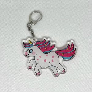 Unicorn Acrylic Keychain | Jumping Magical Rainbow Unicorn Charm for Kids & Adults | Bags Backpacks Keychains | Outfit Decor