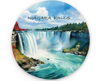 Niagara Falls Metal Round Magnet | Watercolor Based Art | Canada Magnets | Fridge Magnets | Kitchen Decor