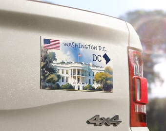 Washington DC Car Magnet | White House District of Columbia D.C. Watercolor Flag & State Shape | USA proud Independence Day Birthday Gift