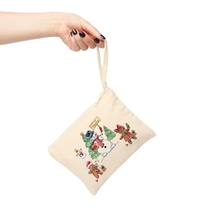 Festive Holiday Accessory Zipper Pouch, Cute Christmas Makeup Bag, Gingerbread and Snowman Design, Xmas Gift, Eco-Friendly Pouch