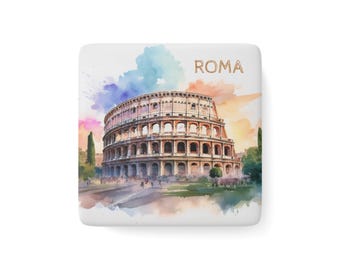 Roma Colosseum Porcelain Magnet | Watercolor Based Art | Italy Magnets | Fridge Magnets | Kitchen Decor