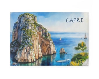 Capri-magnet | Akvarellbaserad konst | Neapel, Italien-magneter | Kylskåpsmagneter | Köksdekor | Rektangulär form