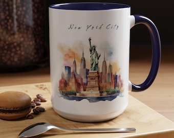 New York City Coffee Mug | Statue of Liberty | Watercolor Based Art | USA NYC Art Mug Gift | Travel Souvenir | 11oz & 15oz Options