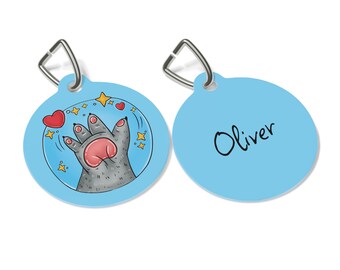 Personalized Cat ID Tag with Name, Cute Custom Pet ID Necklace, Cats Lover Gift, Blue Pet Charm, Grey Paw Cat, Unique Accessory