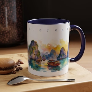 Vietnam Coffee Mug | Ha Long Bay | Watercolor Based Art | Asia Art Mug Gift | Travel Souvenir | 11oz & 15oz Options