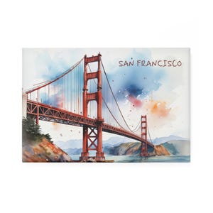 San Francisco Magnet | Golden Gate Bridge California | Watercolor Based Art | USA Magnets | Fridge Magnets | Kitchen | Rectangular Shape