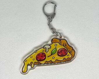 Llavero acrílico con forma de rebanada de pizza. Divertido dije de comida acrílica para amantes de la pizza, ideal para niños y adultos. Ideal para bolsos, mochilas, llaveros y decoración de atuendos.