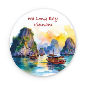Vietnam Metal Round Magnet | Watercolor Based Art | Ha Long Bay Magnets | Vietnam souvenir | Beach | Unesco | Fridge Magnets | Kitchen Decor