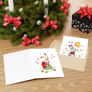 Bunny Birthday Cards with Envelope | Blank Inside | Folded | | Based On Handmade Watercolor Design | Unique Card | Greeting Cards | Gifts