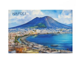 Napoli akvarellmagnet | Akvarellbaserad konst | Italienska magneter | Kylskåpsmagneter | Köksdekor | Rektangulär form
