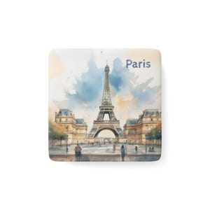 Paris Eiffel Tower Porcelain Magnet | Watercolor Based Art | France Magnets | Fridge Magnets | Kitchen Decor
