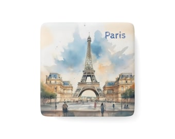 Paris Eiffel Tower Porcelain Magnet | Watercolor Based Art | France Magnets | Fridge Magnets | Kitchen Decor