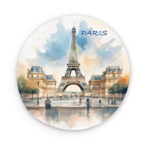 Paris Metal Round Magnet | Eiffel Tower | Notre Dame | Watercolor Based Art | France Magnets | Fridge Magnets | Kitchen Decor