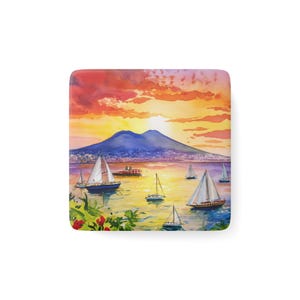 Napoli Porcelain Magnet | Watercolor Based Art | Italy Magnets | Fridge Magnets | Kitchen Decor