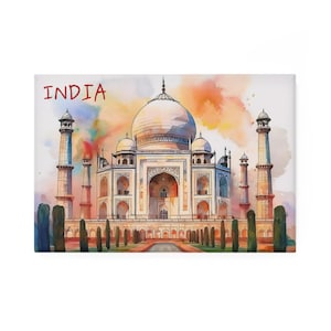 India Taj Mahal Magnet | Watercolor Based Art | India Magnets | Fridge Magnets | Kitchen Decor | Rectangular Shape