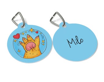Personalized Cat ID Tag with Name, Cute Custom Pet ID Necklace, Cats Lover Gift, Blue Pet Charm, Ginger Orange Paw Cat, Unique Accessory