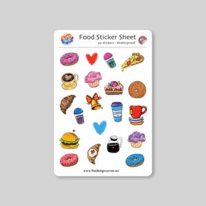 20 adesivi alimentari / Foglio di adesivi (x1) / Adesivi per laptop / Bambini / Pizza, ciambella, torta, hamburger, soda / Impermeabili / Cibo / Fatto a mano / Regalo