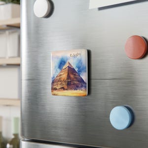 Egypt Pyramids Porcelain Magnet | Watercolor Based Art | Egypt Magnets | Fridge Magnets | Kitchen Decor