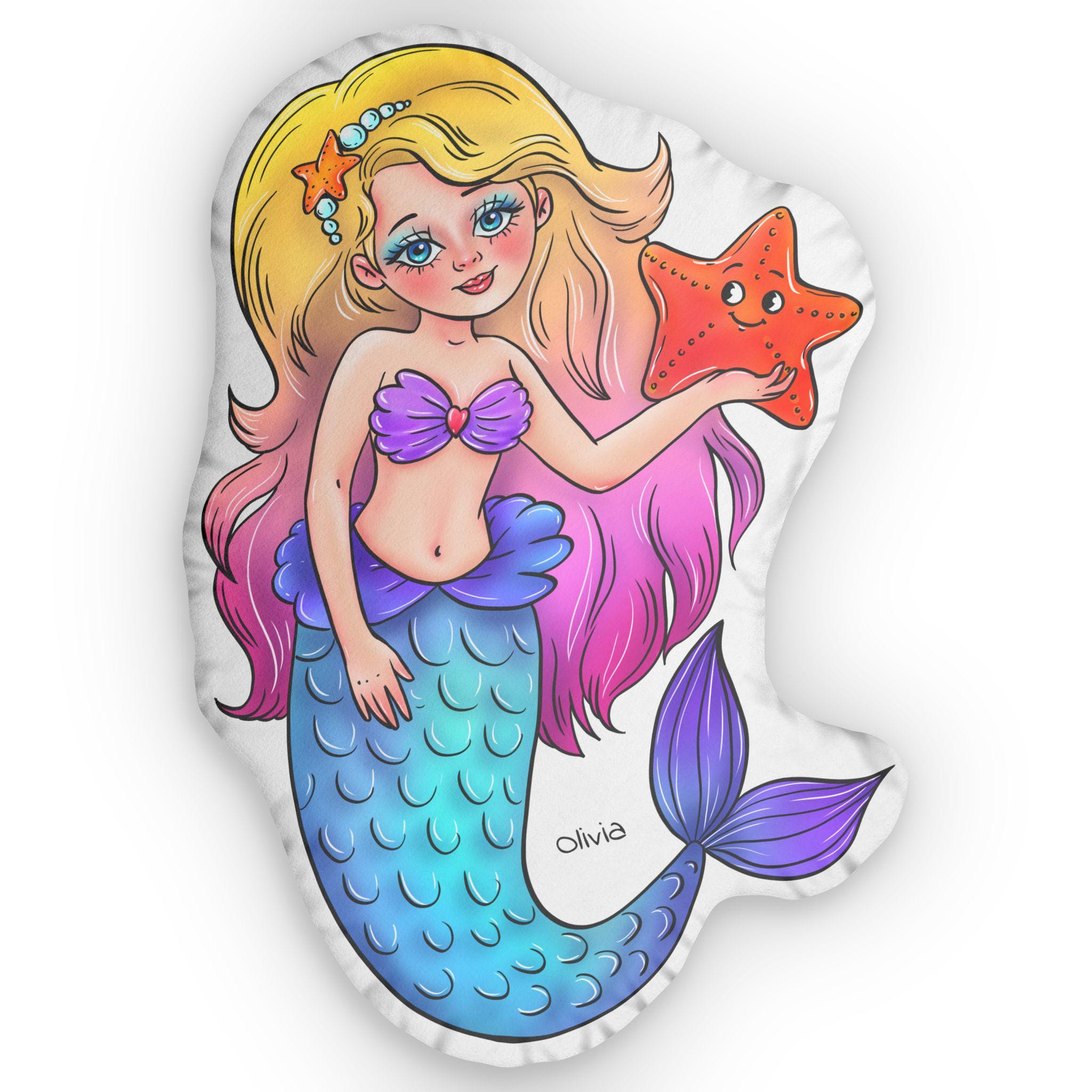 Mermaid Princess Custom Shaped Pillow, Personalised Name Gift, Children Pillow, Princess, Fantasy