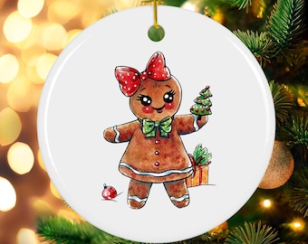 Gingerbread Girl Design, Ceramic Ornament, Christmas Decoration, Holiday Gift, Festive Home Decor, Hanging Ornament, Tree Decoration