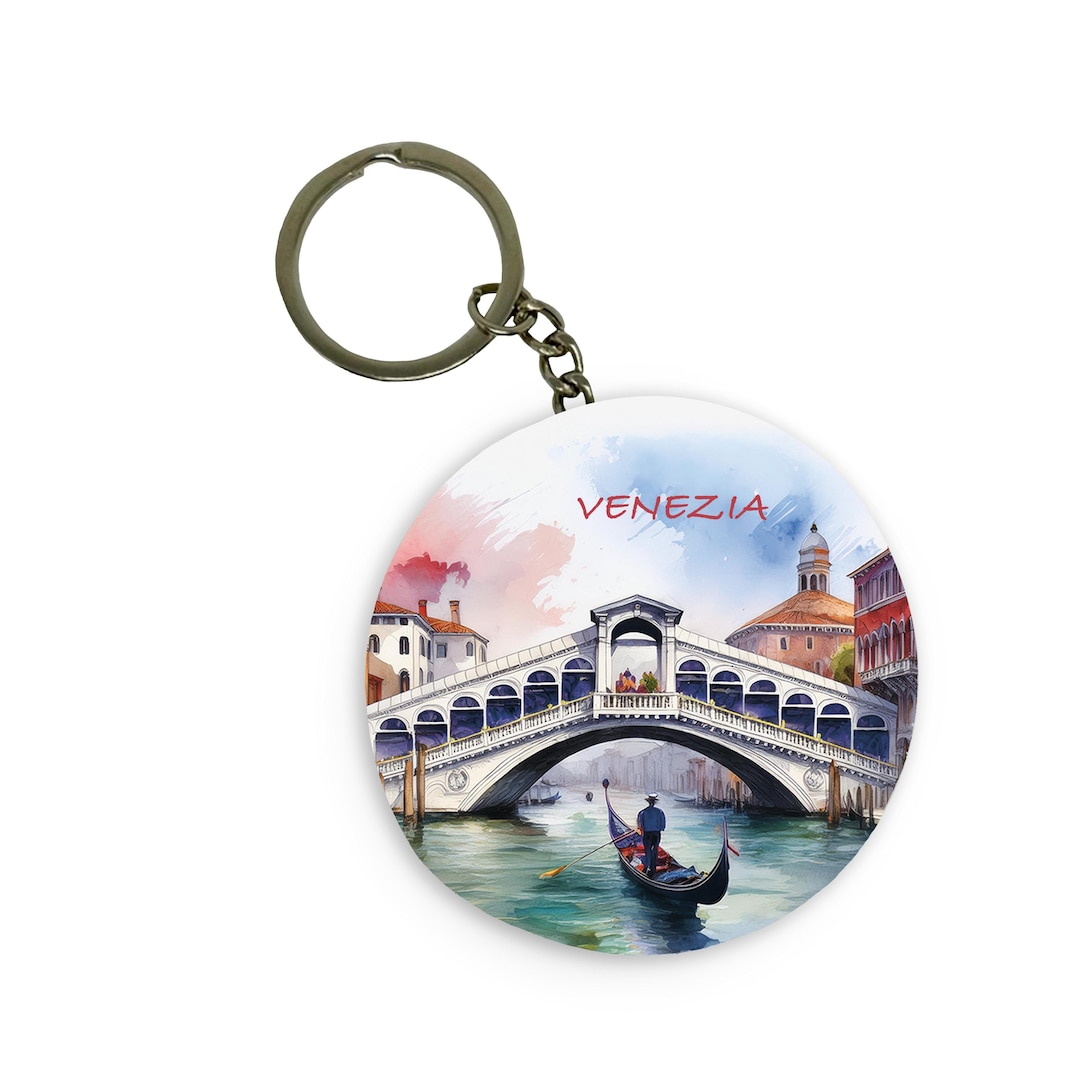 Venezia Rialto Bridge Keychain | Metal Round Keychain | Watercolor ...