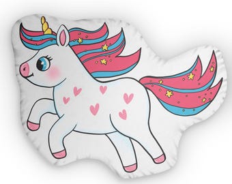 Unicorn Shaped Pillow - Colorful Custom Cushion for Children&#39;s Bedroom Decor, Personalized Nursery Accent, Kids Room Gift Idea, Rainbow Soft