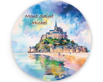 Mont Saint Michel Metal Round Magnet | Watercolor Based Art | France Magnets | Fridge Magnets | Kitchen Decor