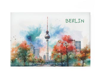 Berlin Magnet | TV Tower Watercolor Based Art | Germany Magnets | Rectangular Fridge Magnets | Kitchen Decor