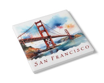 San Francisco Ceramic Coaster, USA California Home Decor, Tea, Coffee, Hot Cocoa, Landscape Art, Nature Lover Gift, Set, Housewarming Gift