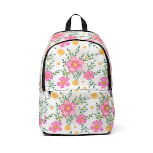 Chic Pink Floral Pattern Fabric Backpack, Adult Backpack, Children school backpack, Back to School, Flower design, Nature Lover, Teacher
