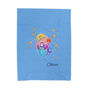 Personalized Mermaid Princess Blanket, Custom Name, Plush for Kids, Birthday Gift for Girls, Super Soft Velveteen Blanket, Nursery Décor
