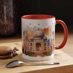India Coffee Mug | Taj Mahal | Watercolor Based Art | Asia Art Mug Gift | Travel Souvenir | 11oz & 15oz Options