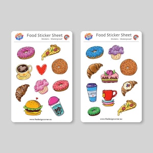 Pegatinas de comida (x20) / Hojas de pegatinas (x2) / Juego de pegatinas para niños / Resistente al agua / Comida / Hecho a mano / Regalo