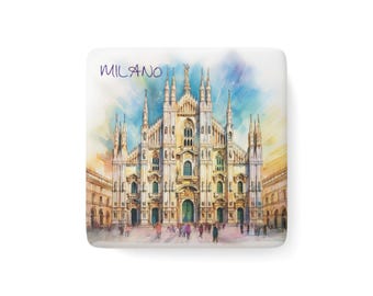 Milano Porcelain Magnet | Watercolor Based Art | Italy Magnets | Fridge Magnets | Kitchen Decor