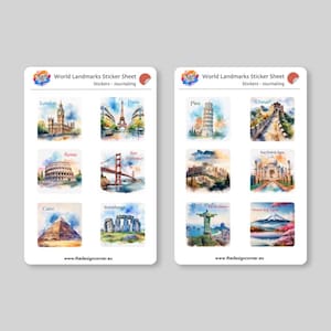World Landmarks Journaling Sticker Sheet Bundle | Journaling Stickers Set | Handmade | Gift | Any Occasion