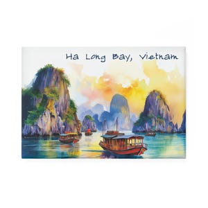 Vietnam Magnet | Ha Long Bay | Watercolor Based Art | Vietnam souvenir | Beach | Unesco | Fridge Magnets | Kitchen Decor | Rectangular Shape