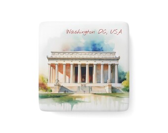 Lincoln Memorial Porcelain Magnet | Watercolor Based Art | Washington DC USA Magnets | Fridge Magnets | Kitchen Decor