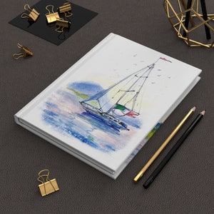 Journal de bord du capitaine de voilier | Carnet cartonné à couverture rigide | Conception originale à l'aquarelle | Vacances | Voyage | Cadeau