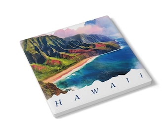 Hawaii Ceramic Coaster, USA Kauai Na Pali Coast Home Decor, Tea, Coffee, Hot Cocoa, Landscape Art, Nature Lover Gift, Set, Housewarming Gift