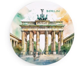 Imán redondo de metal de Berlín / Puerta de Brandeburgo / Torre de televisión / Arte basado en acuarela / Imanes de Alemania / Imanes para nevera / Decoración de cocina