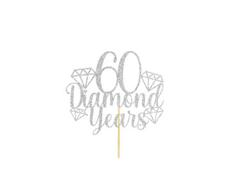 60 Diamond Years Glitter Wedding Anniversary Cake Topper