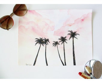 Palm Tree Wall Art, Original Watercolor Painting